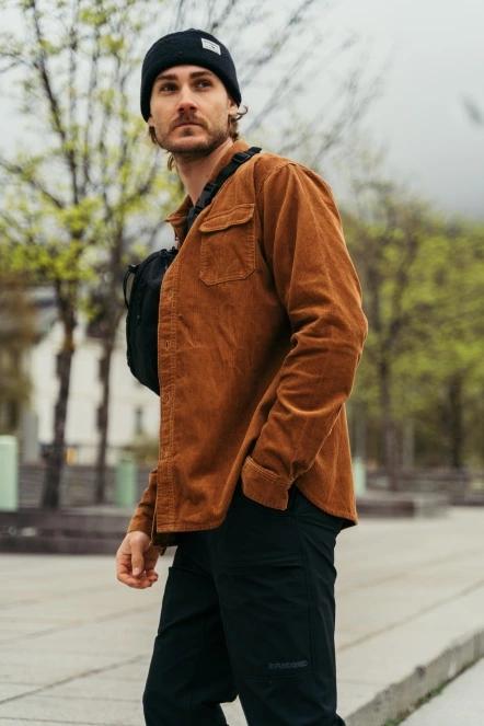 Fundango Oregon Corduroy Shirt męski koszula z dlugim rekawem brąz 10